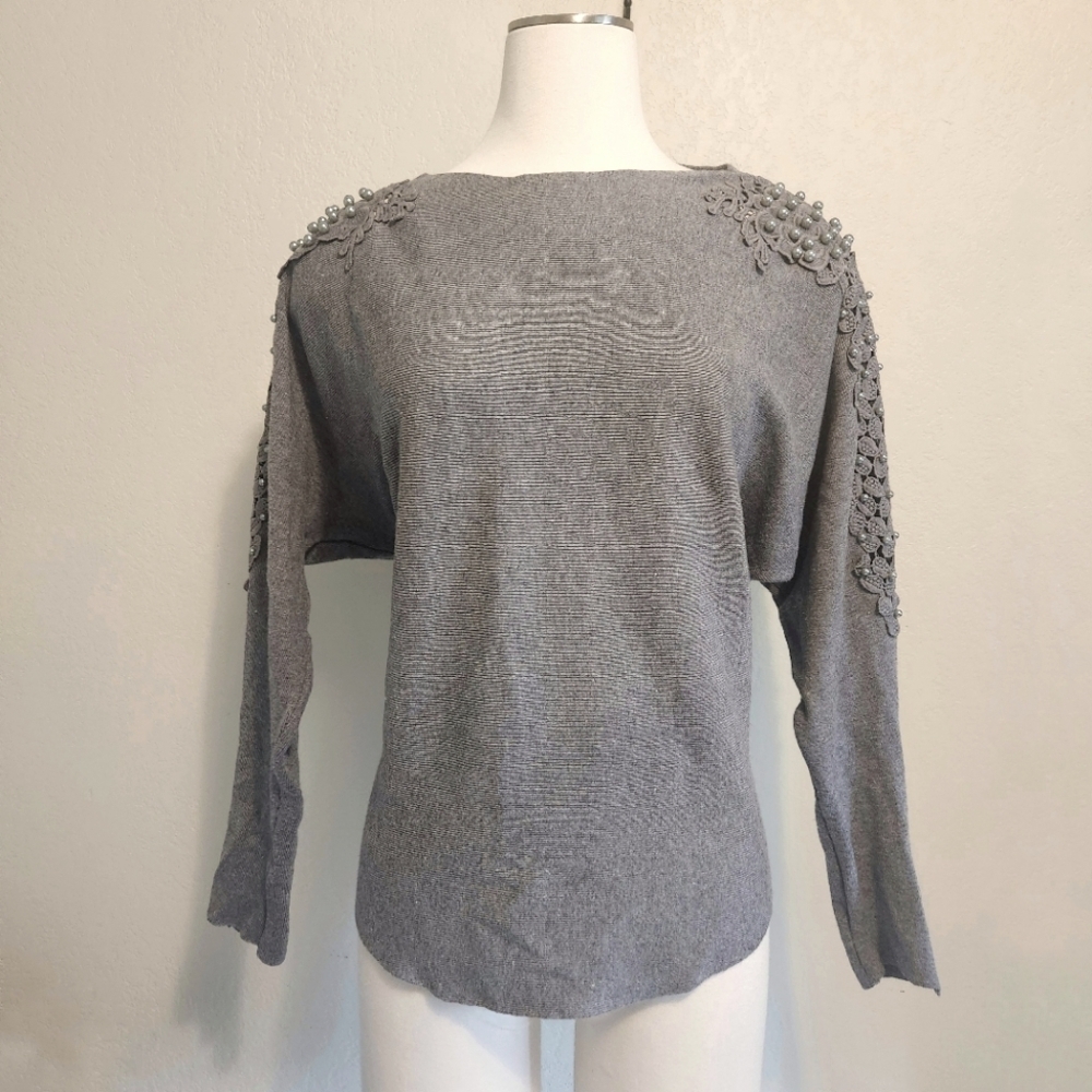 EUC EMBER GREY EMBELLISHED SWEATER SIZE MEDIUM